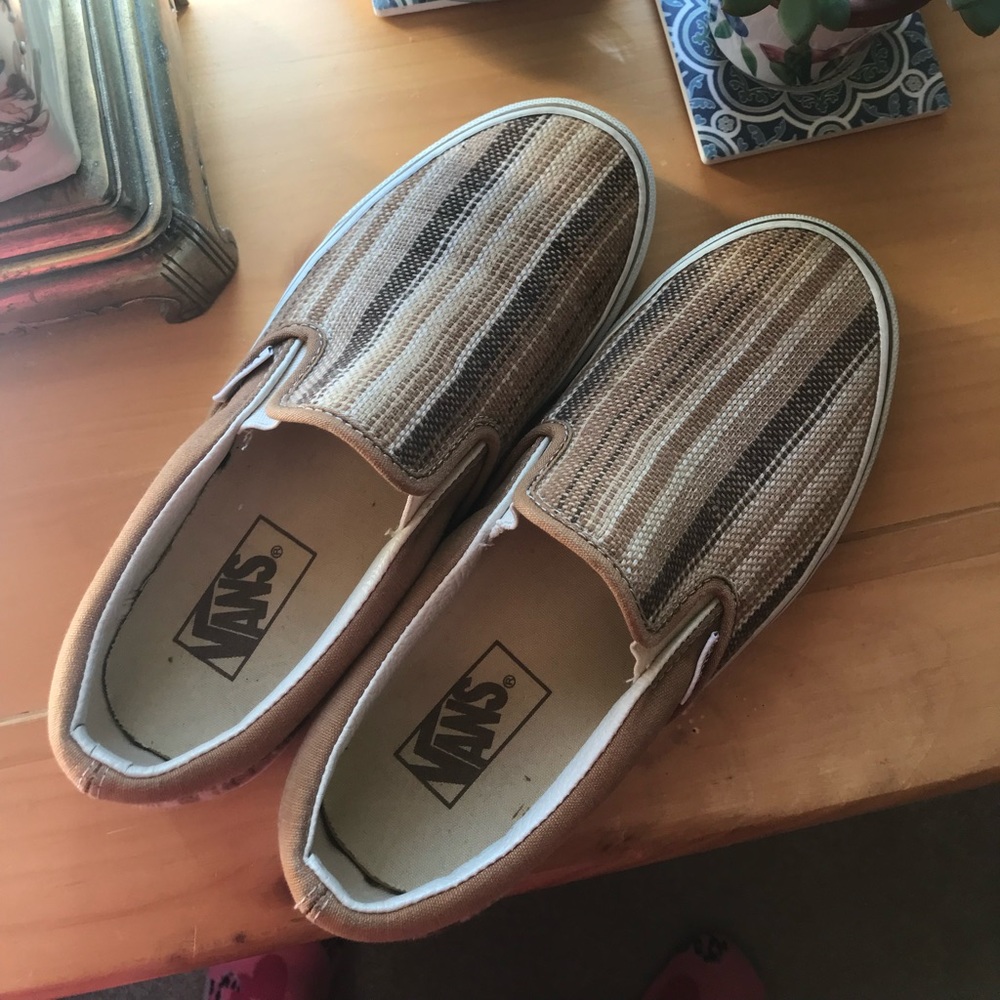 RARE Neutral Woven Vans Slip Ons